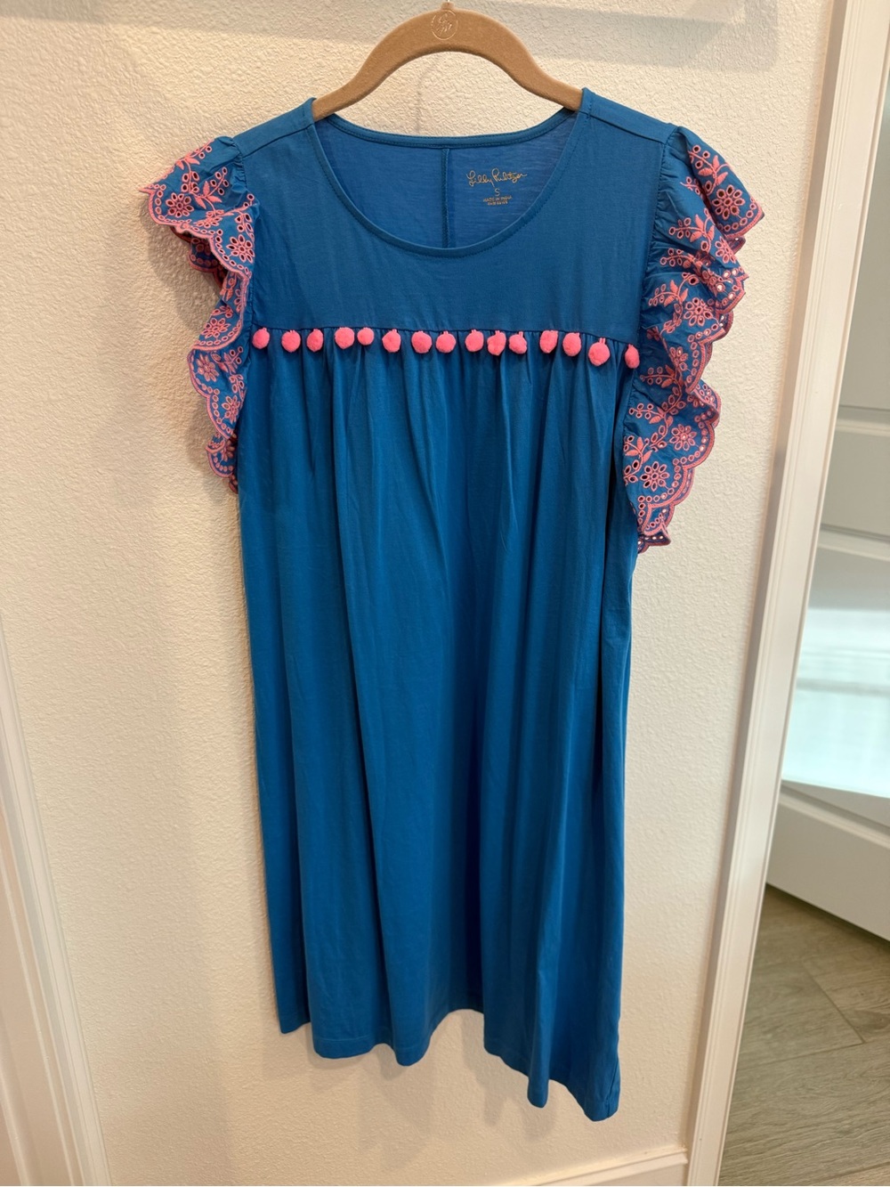 Lilly Pulitzer Pom-Pom Flutter Sleeve Dress - Pink Trim